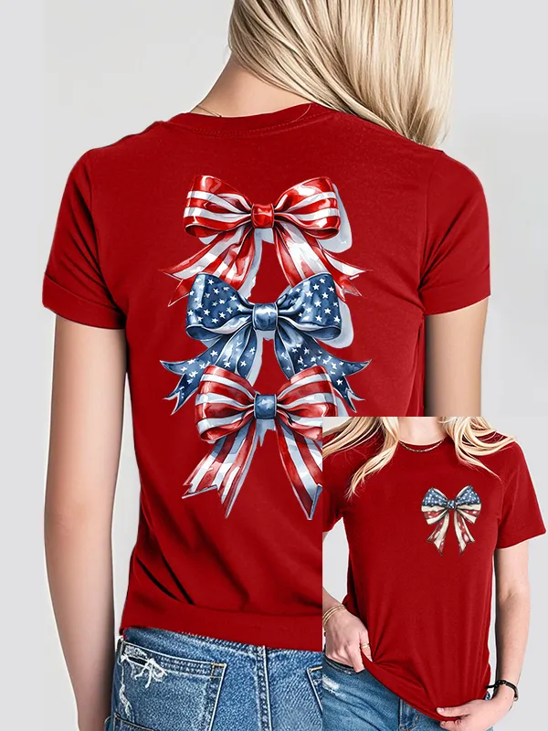 Woman'S Independence Day Bow Print Short-Sleeved T-Shirt
