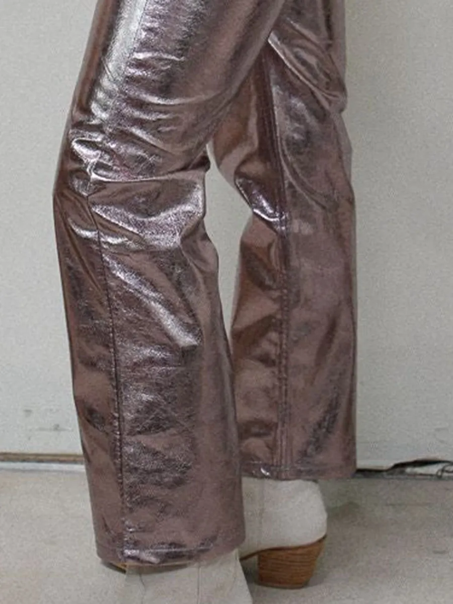 Metallic Low Rise Straight Leg Pants