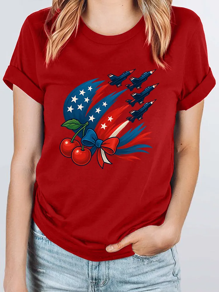 Woman'S Independence Day Round-Neck Short-Sleeved T-Shirt