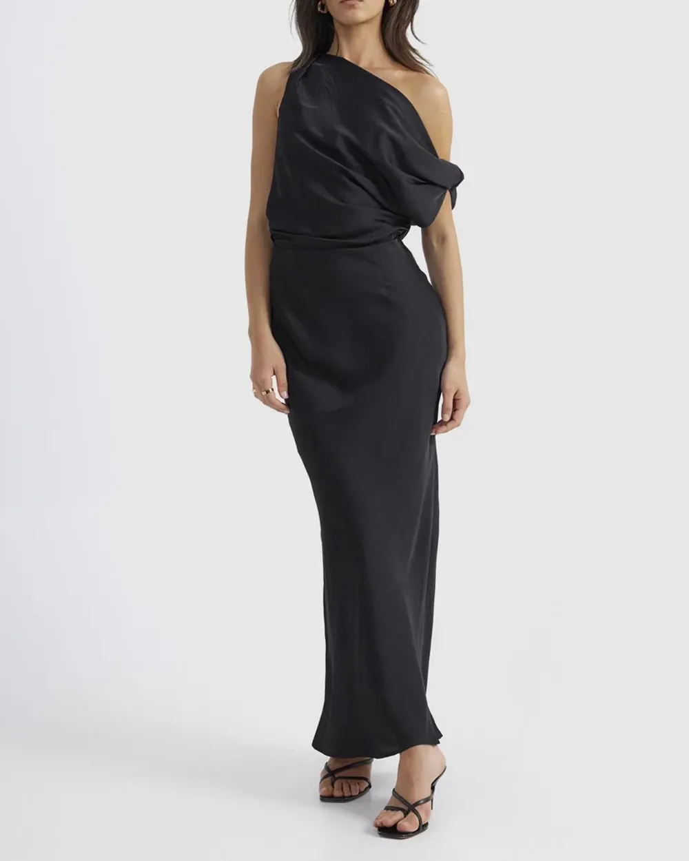 Off-shoulder Satin Maxi Dress