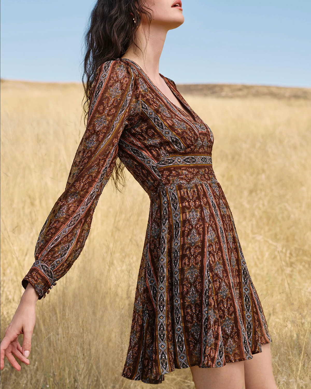 Brown And Red Striped Wrap Mini Dress