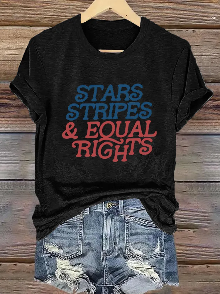 Woman'S Stars Stripes Equal Rights Crew Neck Short Sleeve T-Shirt