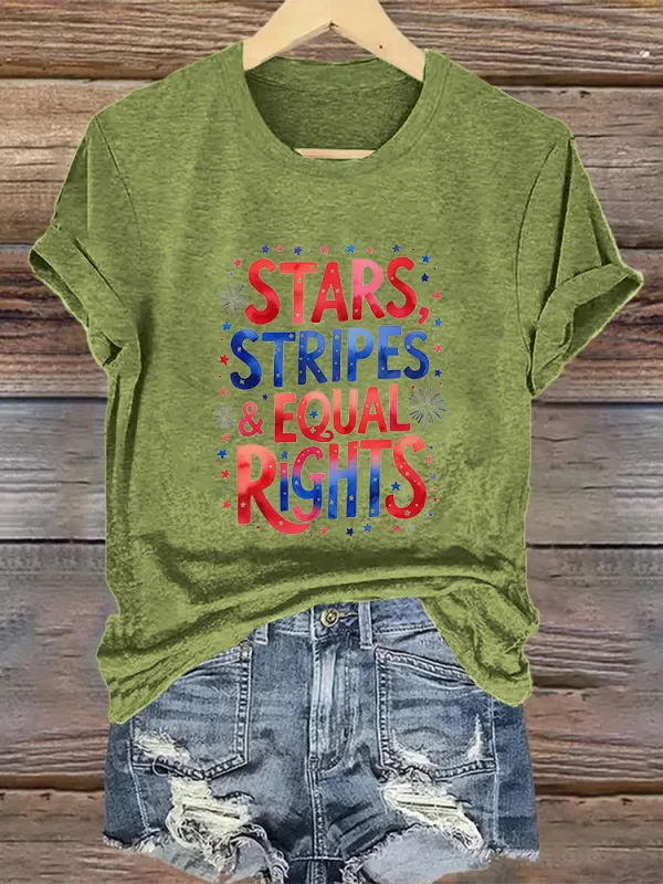 Woman'S Stars Stripes Equal Rights Crew Neck Short Sleeve T-Shirt