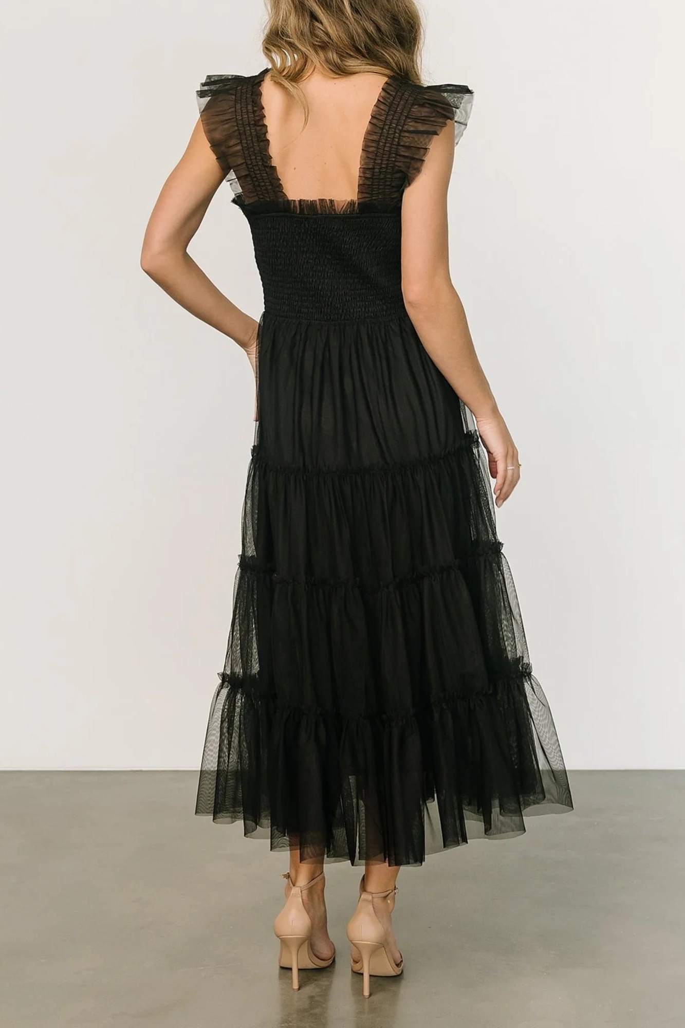 Versatile Fluttering Sleeves Sheer Dress
