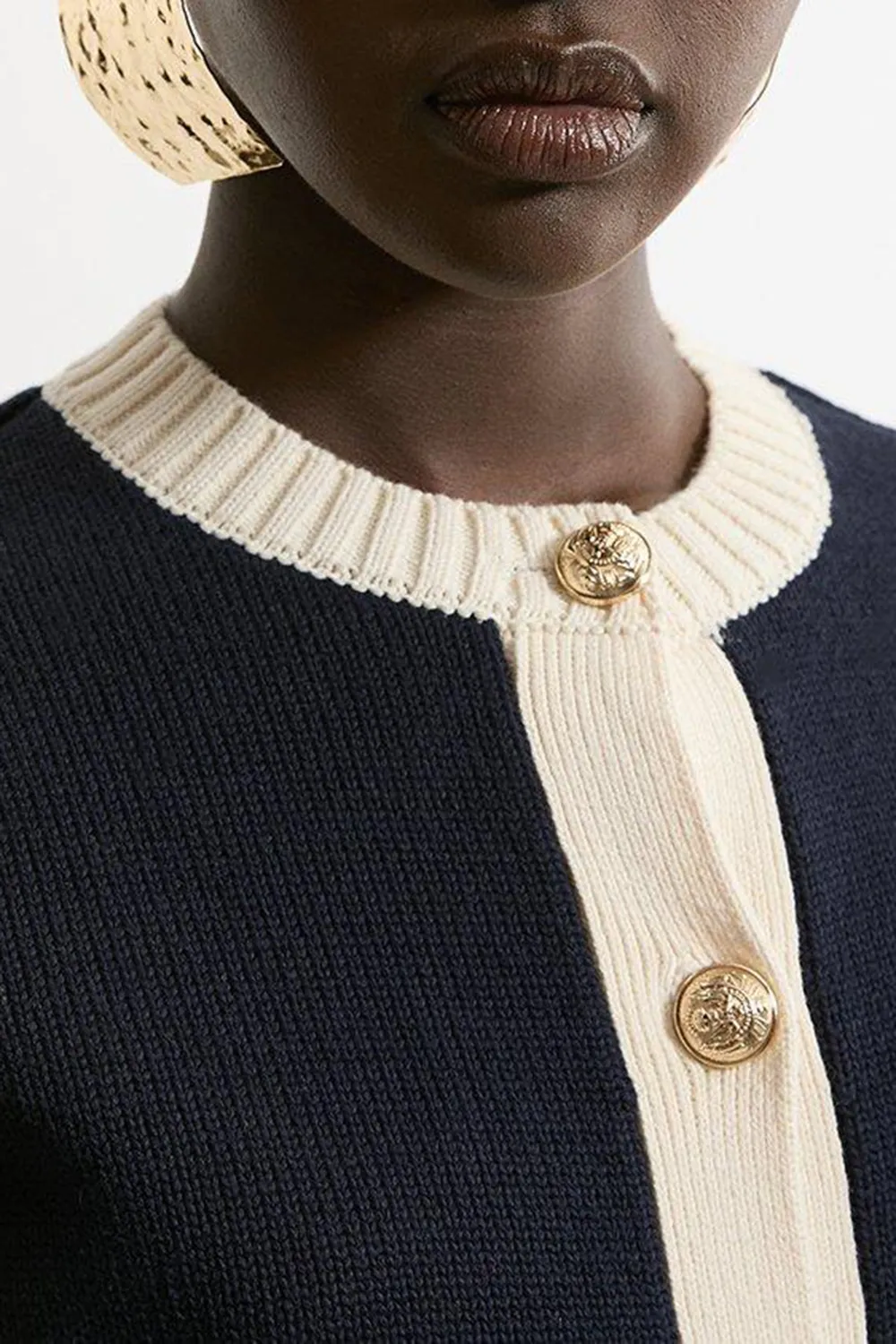 Cotton Cropped Knit Boxy Cardigan
