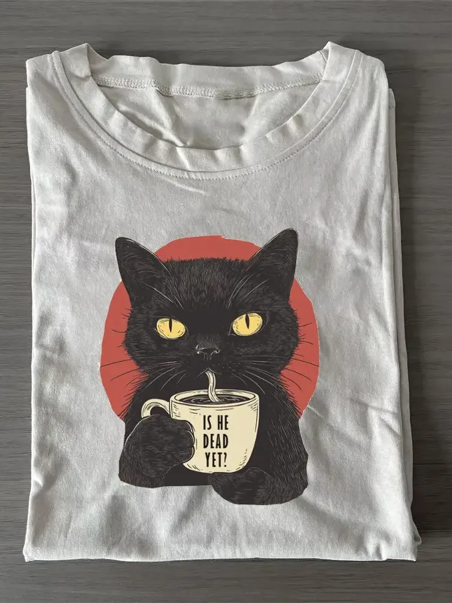 Is He Dead Yet Black Cat T-Shirt