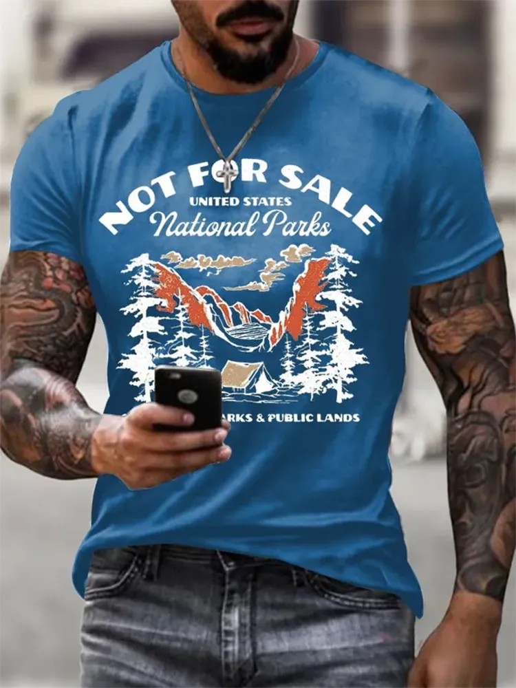 Men'S Support National Parks Printed Round Neck T-Shirt