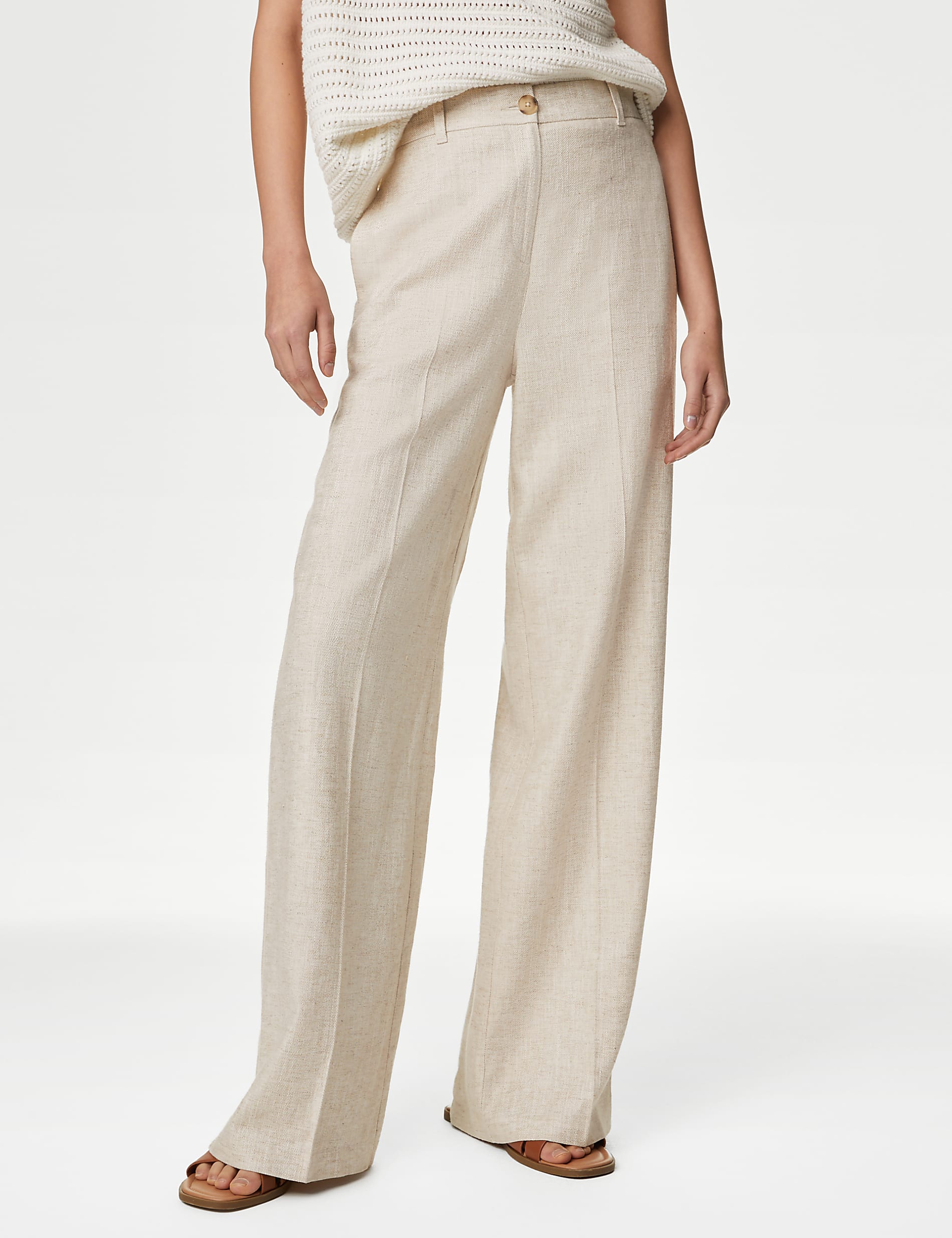 Dark Natural Wide Leg Drape Trousers