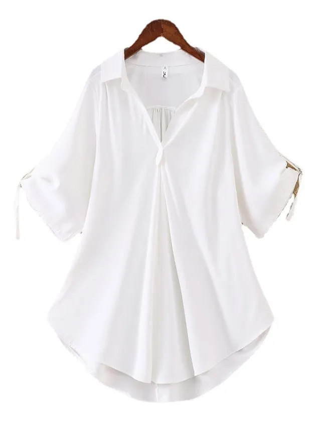 Women's Shirt Blouse Solid Color Black White Yellow Half Sleeve Work Daily Weekend Streetwear Casual Shirt Collar Regular Fit Spring Fall