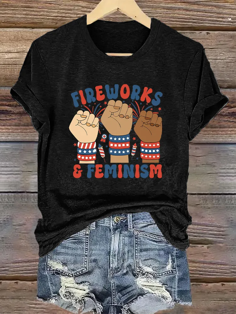 Woman'S Fireworks Feminism Crew Neck Short Sleeve T-Shirt