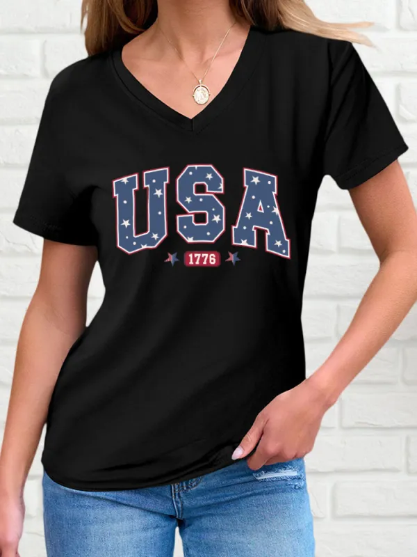 Women'S USA 1776 Print Short-Sleeved T-Shirt