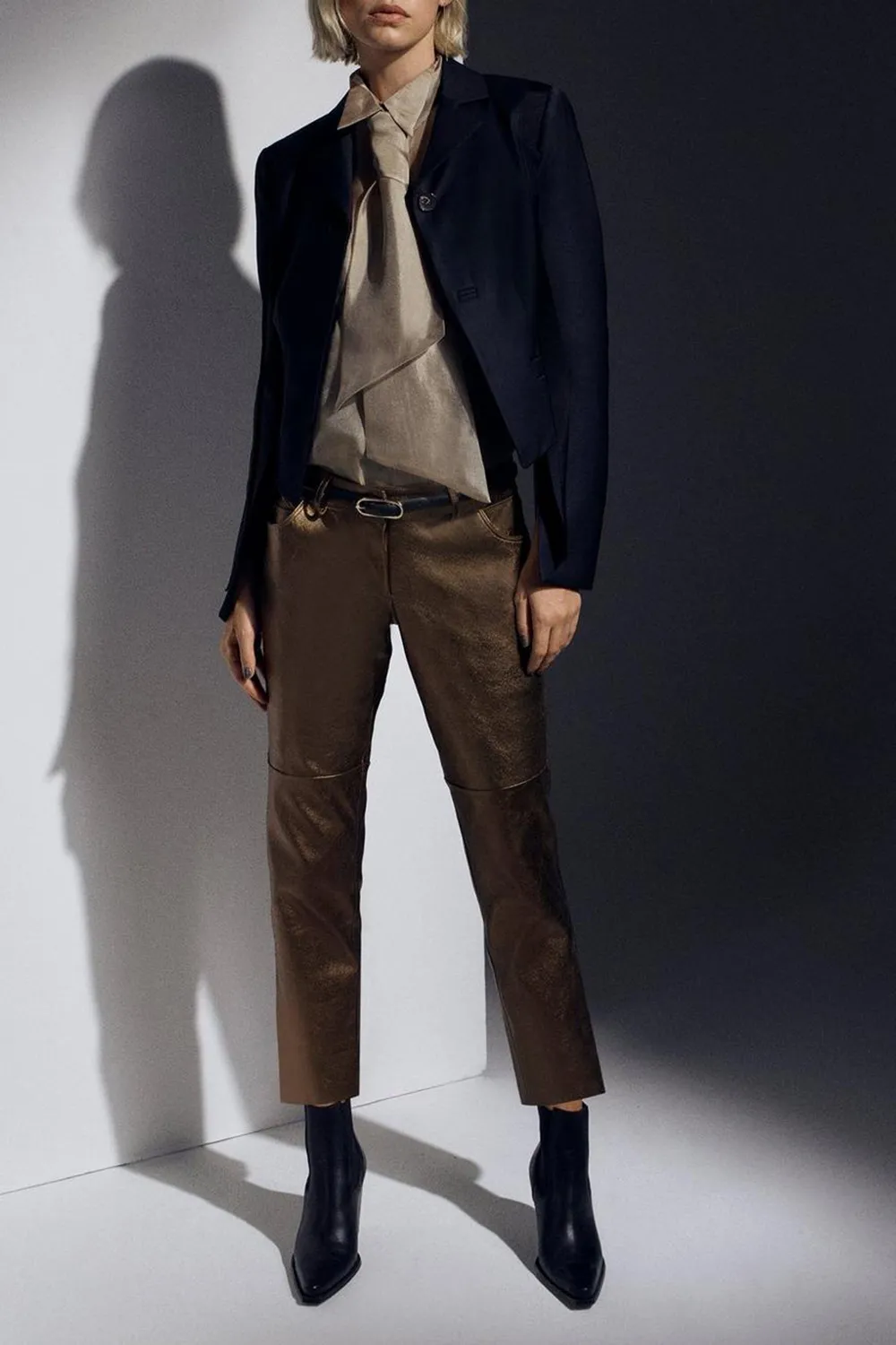 Metallic Stretch Leather 5 Pocket Trouser