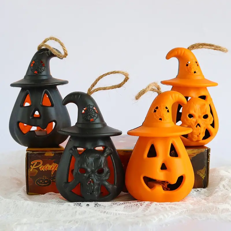 Halloween LED Hanging Pumpkin Lantern Lights Ghost Lights Skeleton Candle Lantern Lights Halloween Party Horror Props Home Decor
