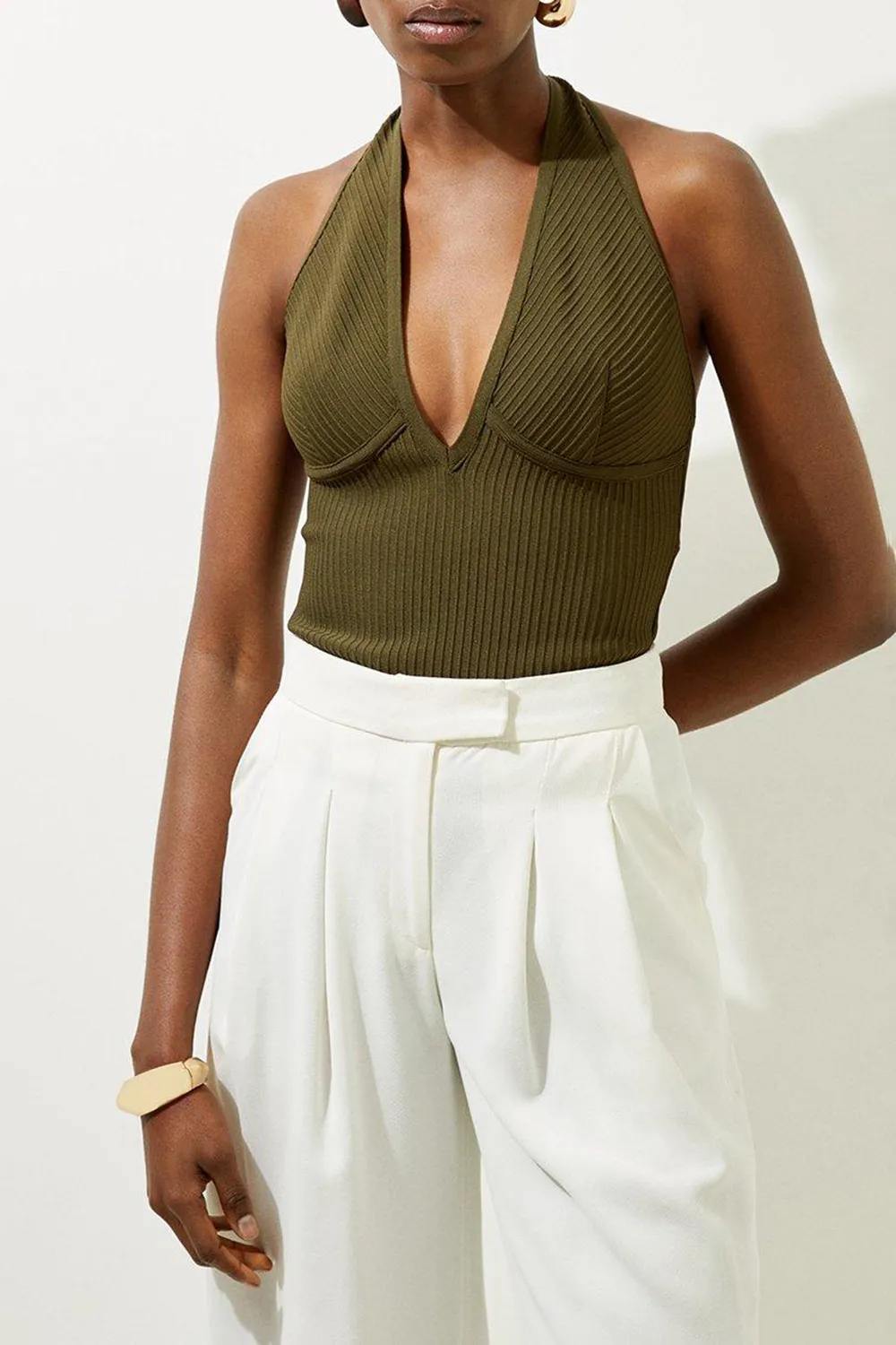 Halter Neck Knit Bodysuit