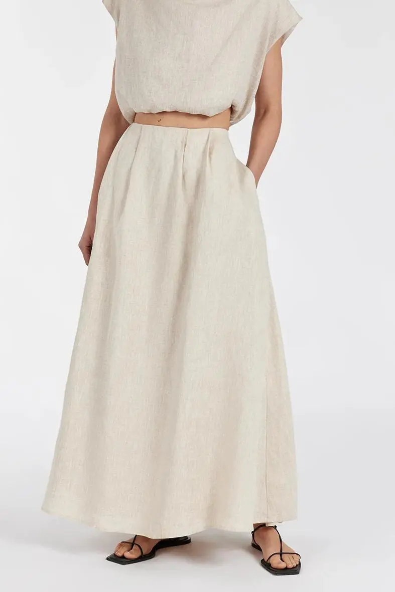 AMY NATURAL LINEN MIDI SKIRT