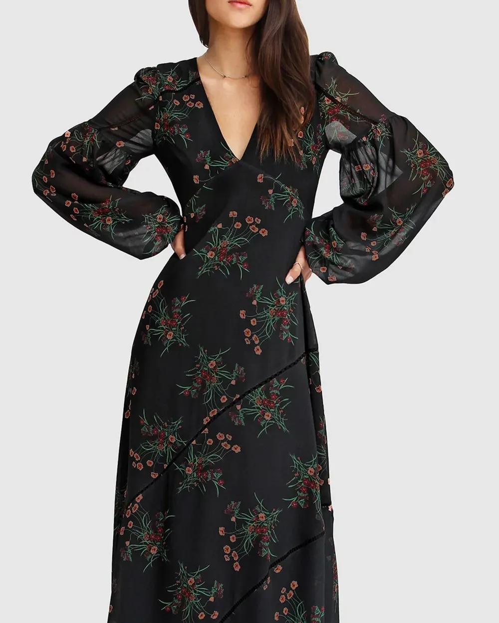 Chiffon Print Long Sleeve Maxi Dress