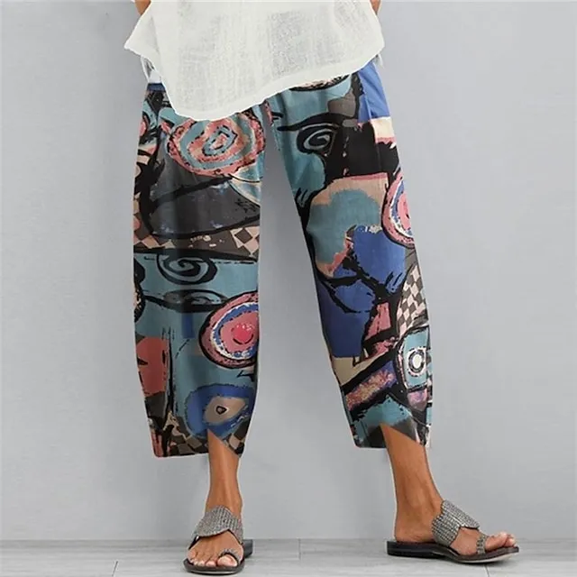 Women's Linen Pants Chinos Slacks Ankle-Length Cotton And Linen Pocket Baggy Mid Waist Basic Casual / Sporty Daily Weekend Pink Red S M Summer Spring &  Fall