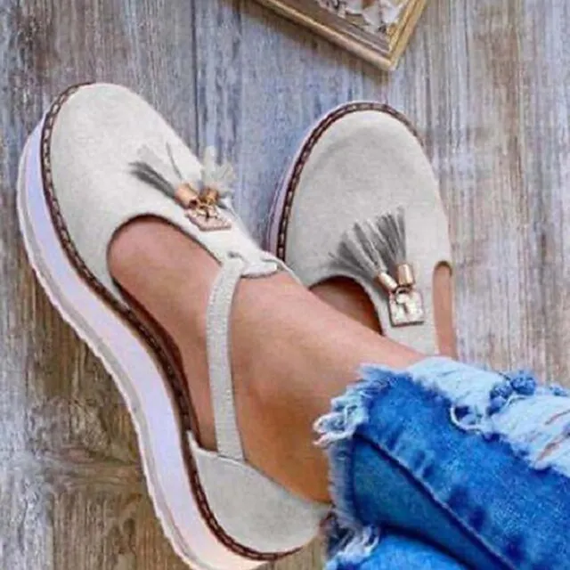 Women's Sandals Platform Sandals Plus Size Outdoor Daily Walking Summer Tassel Platform Flat Heel Round Toe Closed Toe Vintage Casual Faux Leather Synthetics Buckle Solid Color Solid Colored Black