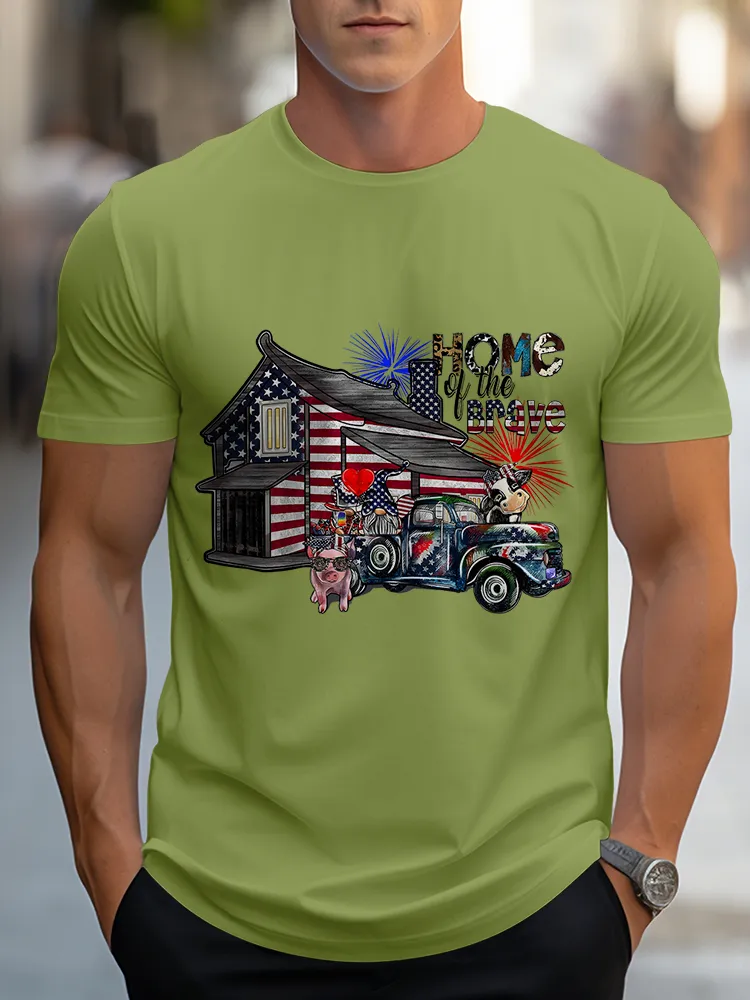 Man'S Home Of The Brave Round-Neck Short-Sleeved T-Shirt