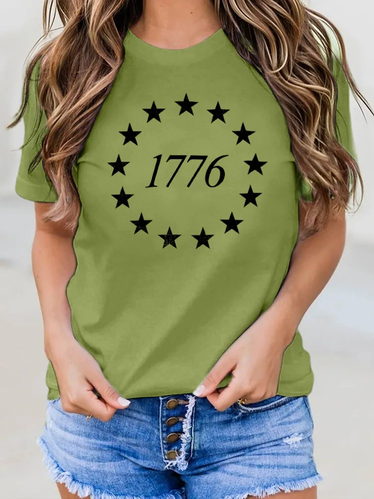 1776 Print Round-Neck Short-Sleeved T-Shirt