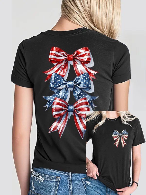 Woman'S Independence Day Bow Print Short-Sleeved T-Shirt