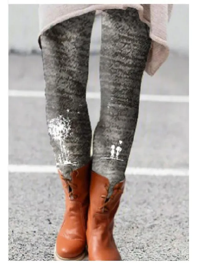 Women's Fleece Lined Leggings Warm Full Length Winter Leggings Print High Elasticity Mid Waist Fashion Designer Halloween Daily 1 2 S M Winter