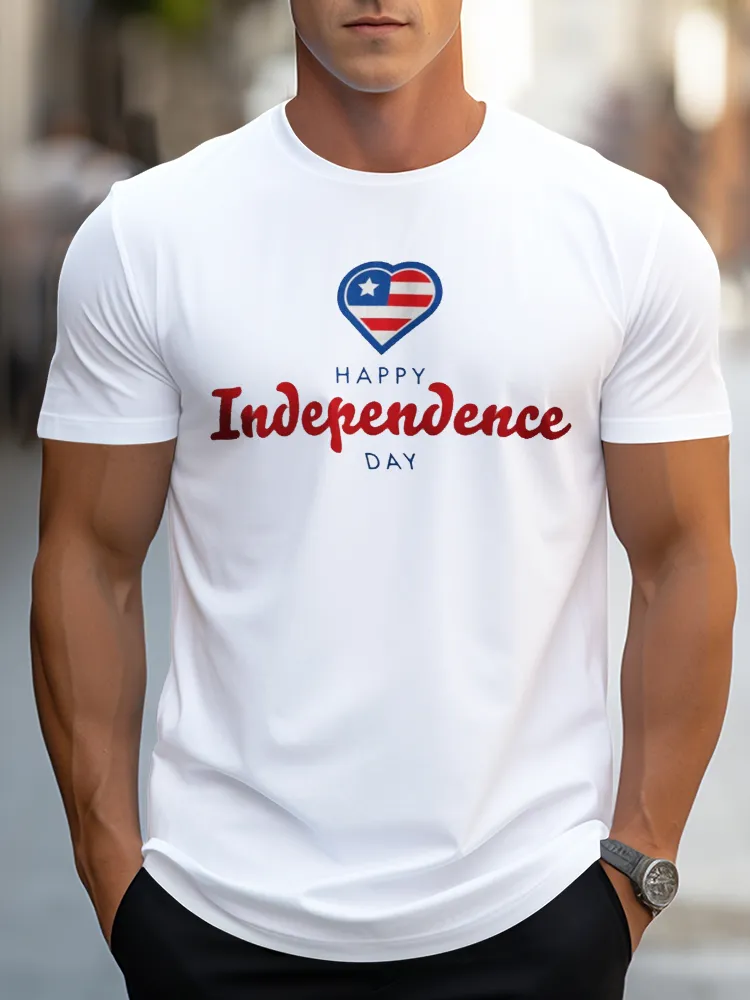 Man'S Happy Independence Day Round-Neck Short-Sleeved T-Shirt