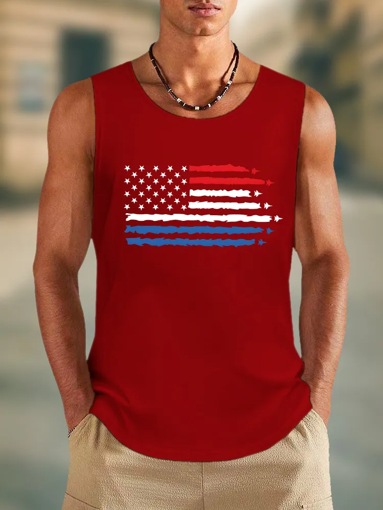 Men'S Stars And Stripes Print Round-Necked Sleeveless Vest
