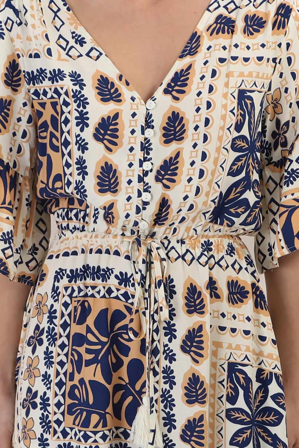 Ivory Patchwork Print Flutter Sleeve Maxi Dress