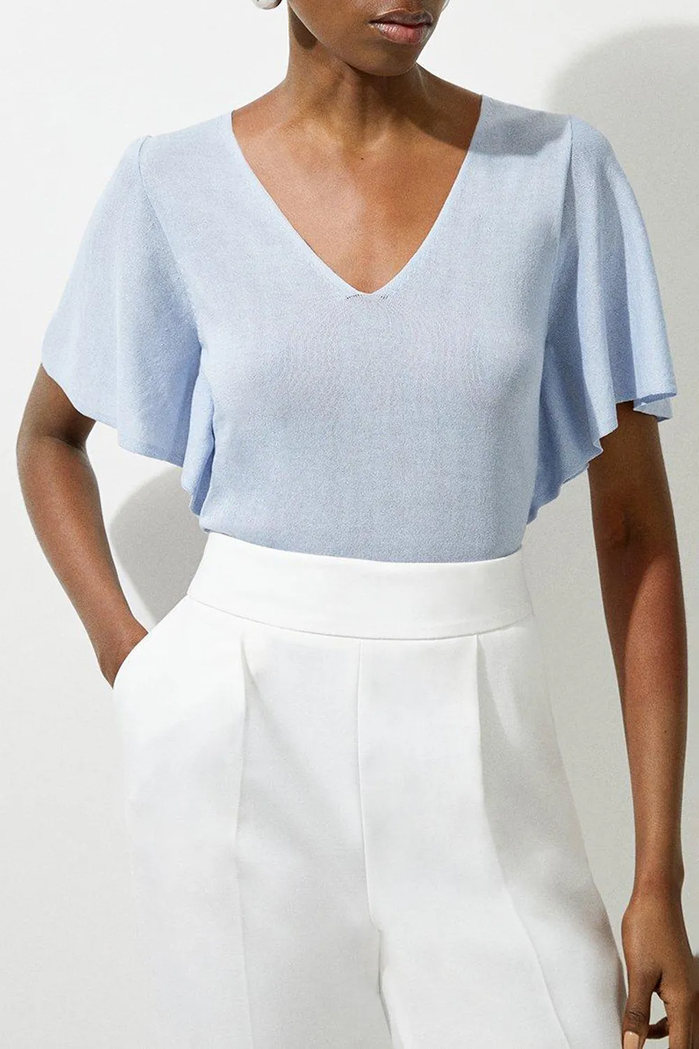 Lightweight Viscose Blend Summer Knit Angel Sleeve Top