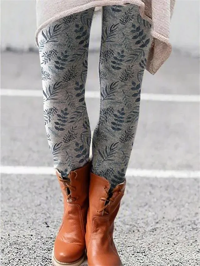 Women's Fleece Lined Leggings Warm Full Length Winter Leggings Print High Elasticity Mid Waist Fashion Designer Daily Black Green Black-White S M Winter