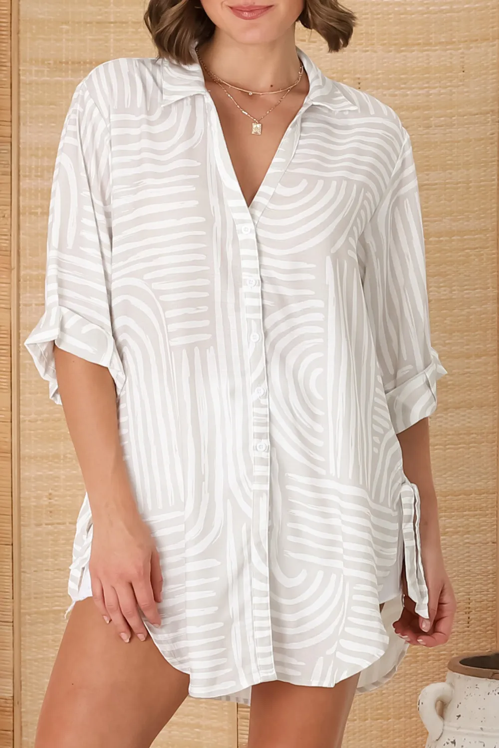 White Striped Roll Up Sleeve Shirt