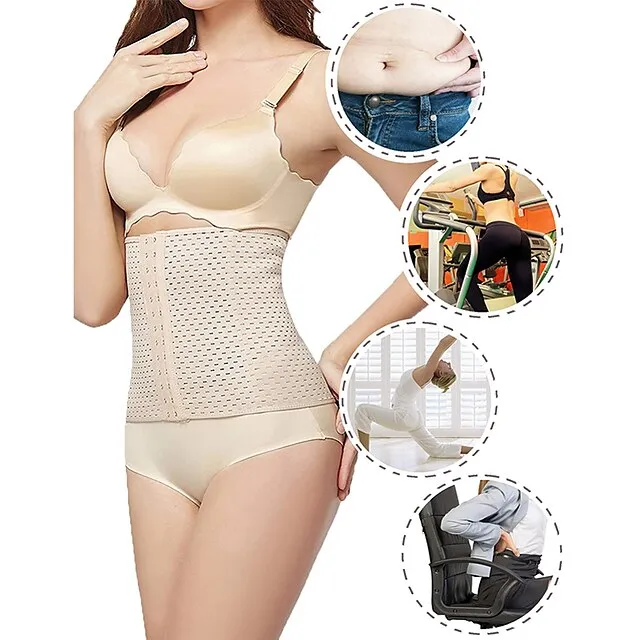 Corset Women's Waist Trainer Shapewears Office Running Gym Yoga Plus Size Creamy-white Black Brown Sport Breathable Hook & Eye Tummy Control Push Up Front Close Solid Color Summer Spring Fall