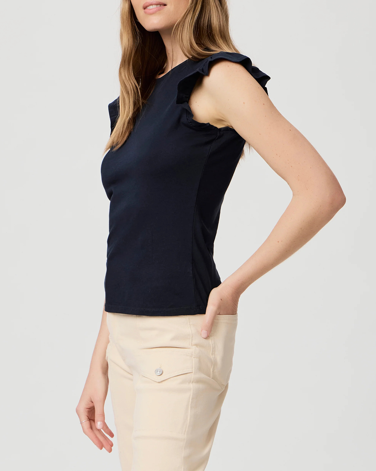 Black Flutter Sleeve Sleeveless Top