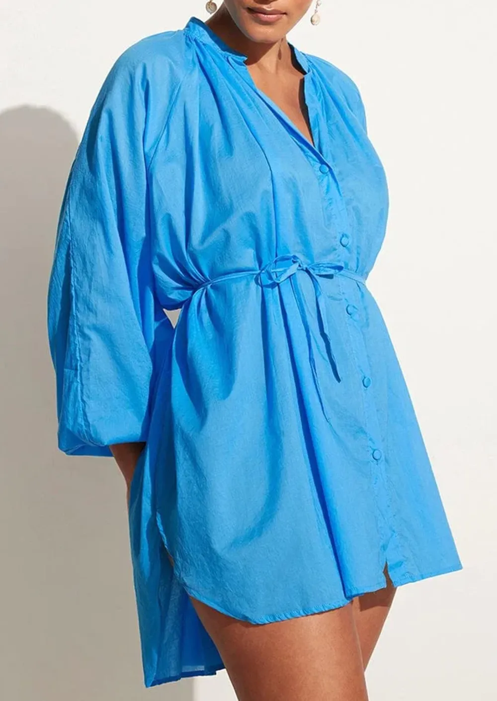 Elasticated Long Balloon Sleeves Mini Smock