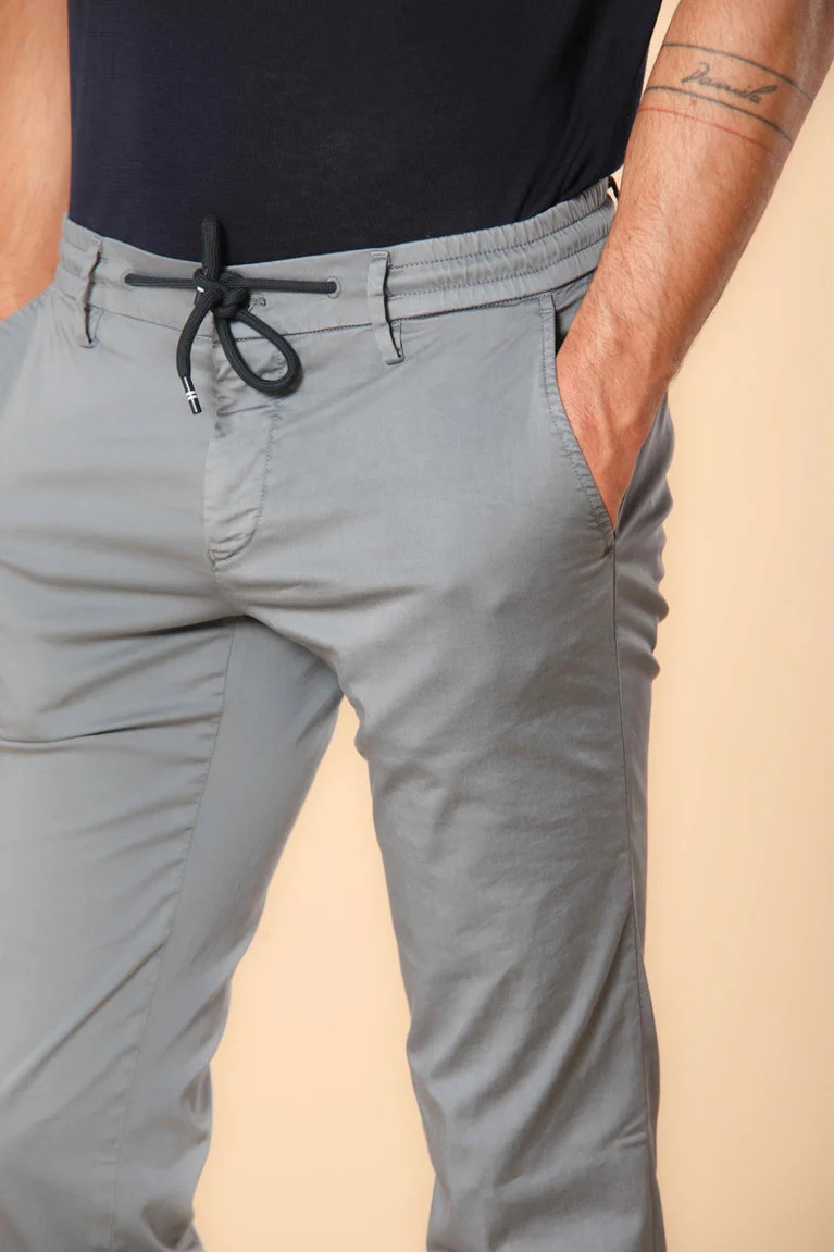 Men's  Air Force Blue Twill Elastic Waist Slim Fit Trousers
