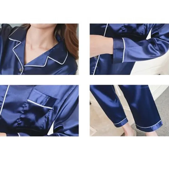 Women's Gift Pajamas Sets Home Christmas Party Daily Basic Pure Color Satin Simple Casual Soft Shirt Pant Fall Spring Summer Shirt Collar Long Sleeve Long Pant Buckle Pocket
