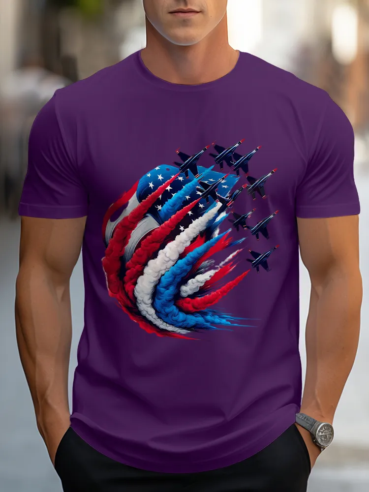 Airplane Smoke-Pulling Performance Print Short Sleeves T-Shirt