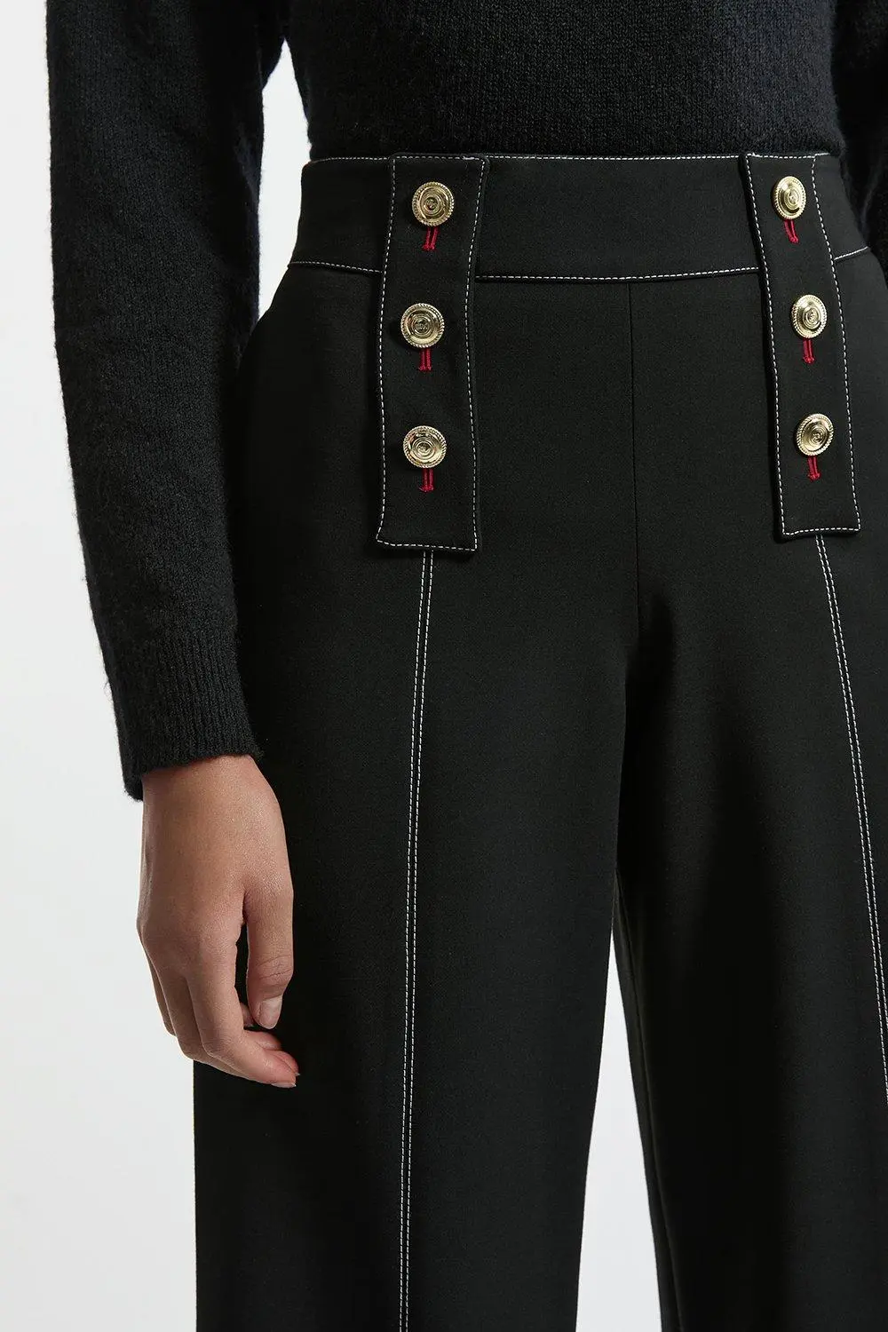 Compact Stretch Tailored Flared High Waisted Trousers