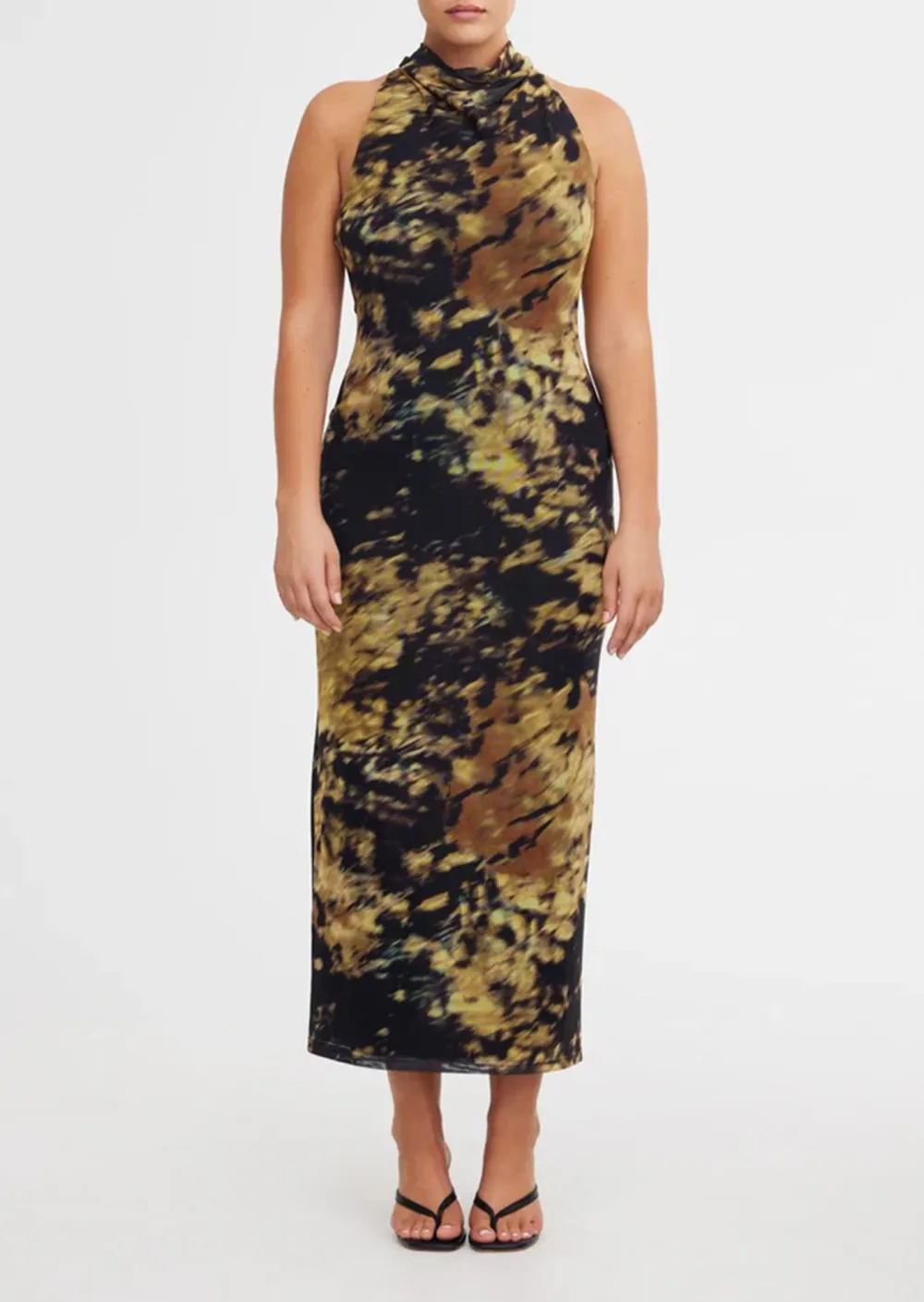 Halter Neck Midi Dress with Abstract Print