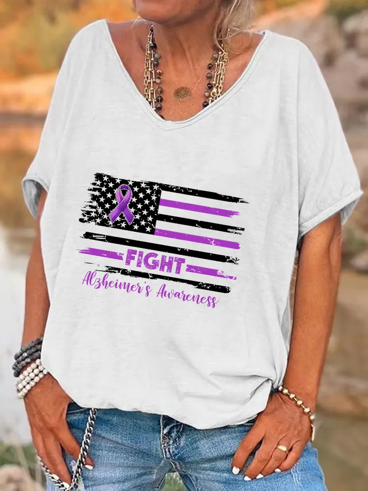 Women'S Fight Alzheimer'S Awareness V-Neck Short-Sleeved T-Shirt
