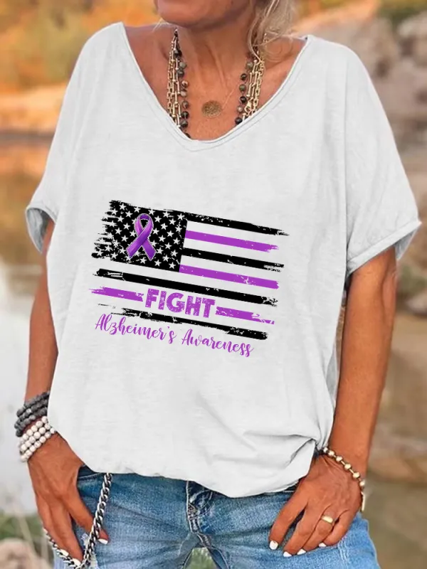 Women'S Fight Alzheimer'S Awareness V-Neck Short-Sleeved T-Shirt