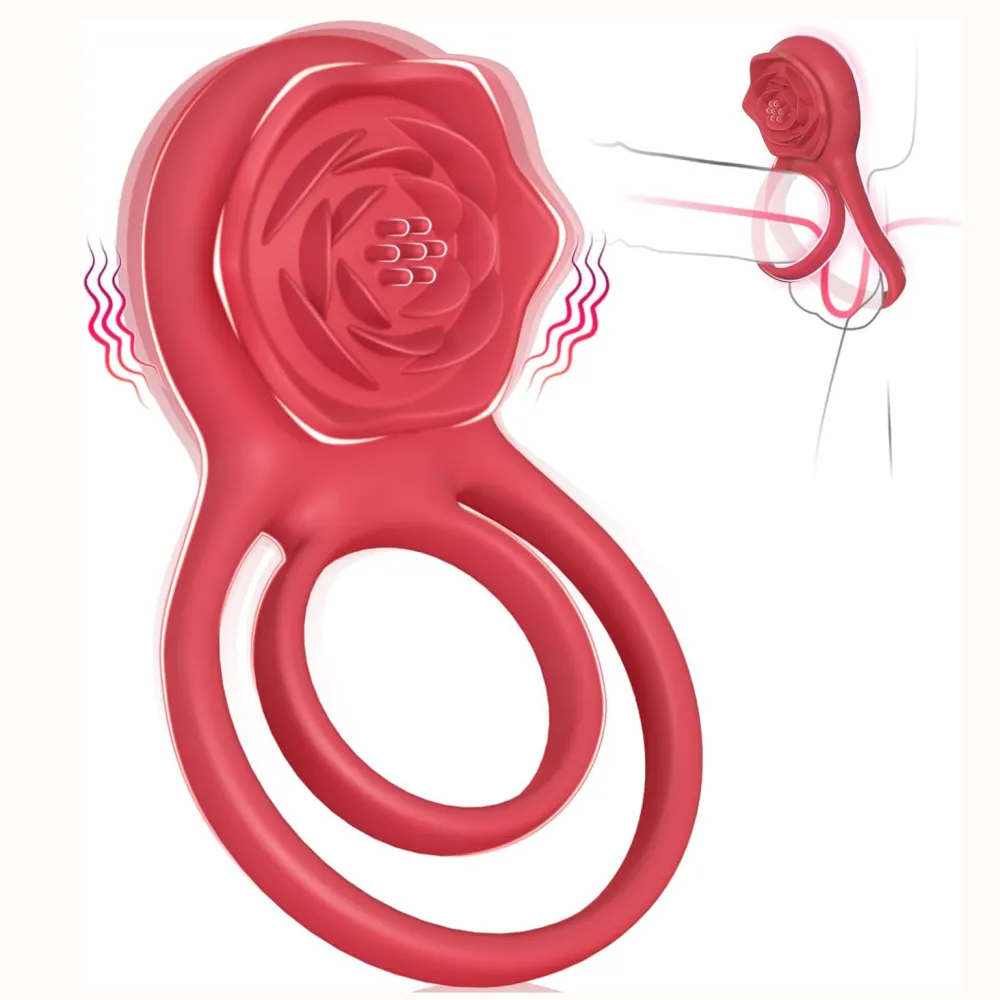 Vibrating Cock Ring with Rose Clitoral Stimulator