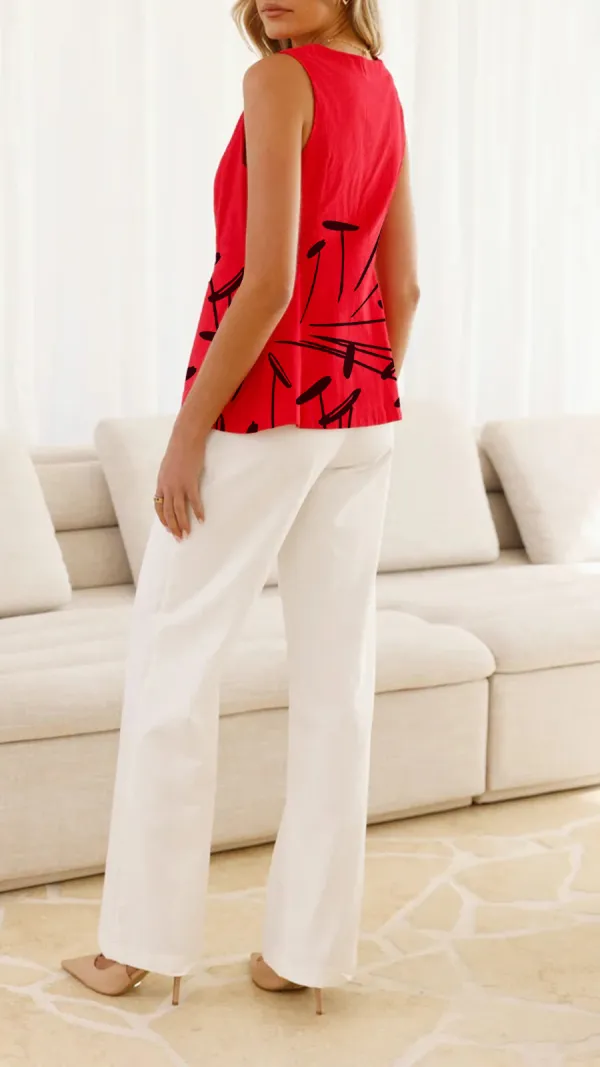 Bright Red Button-Down Top