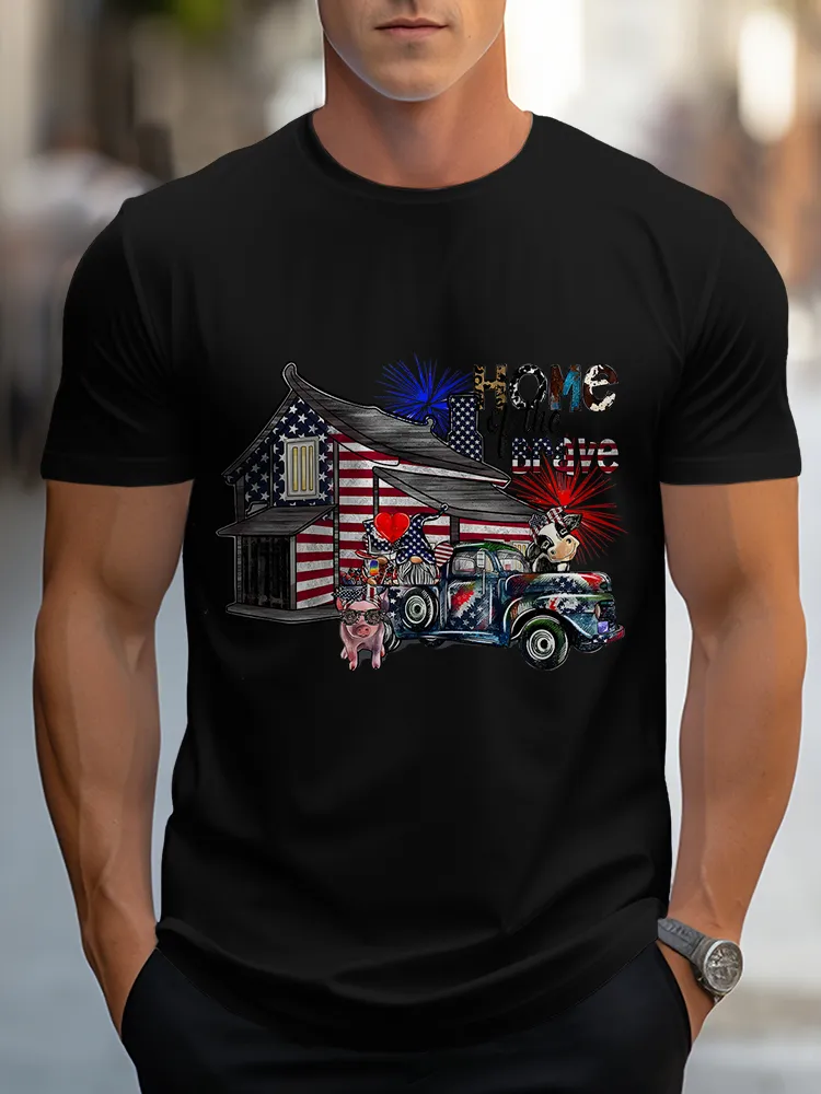 Man'S Home Of The Brave Round-Neck Short-Sleeved T-Shirt