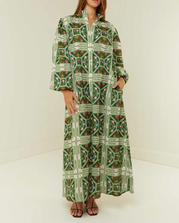 V-neck Puff Sleeve Maxi Dress