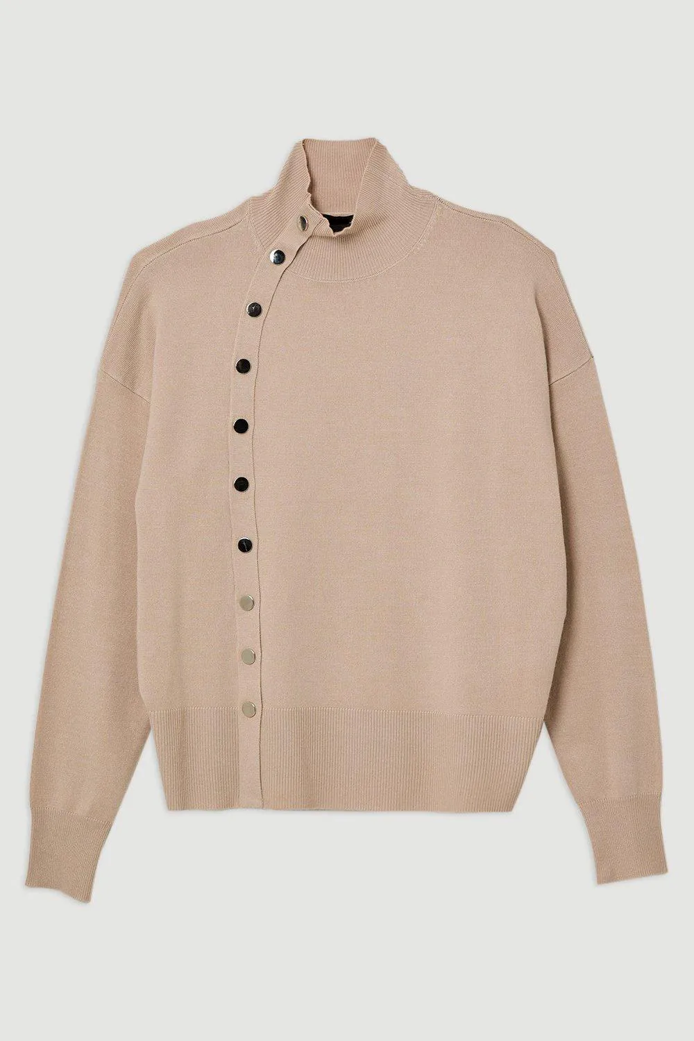 Viscose Blend Popper Detail Knit Jumper