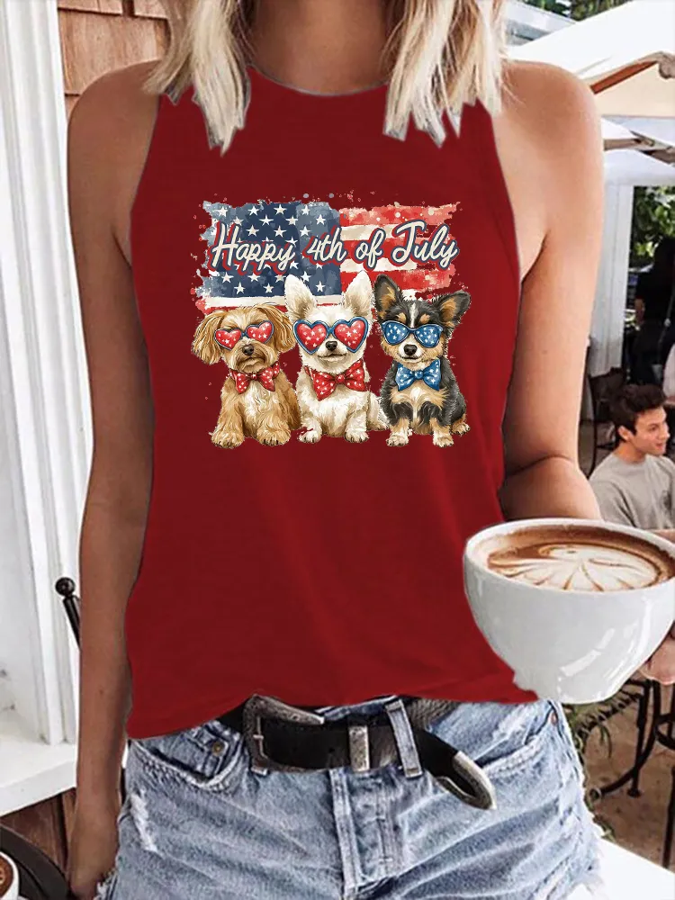 Women'S Happy 4Th Of July Round-Neck Sleeveless Vest