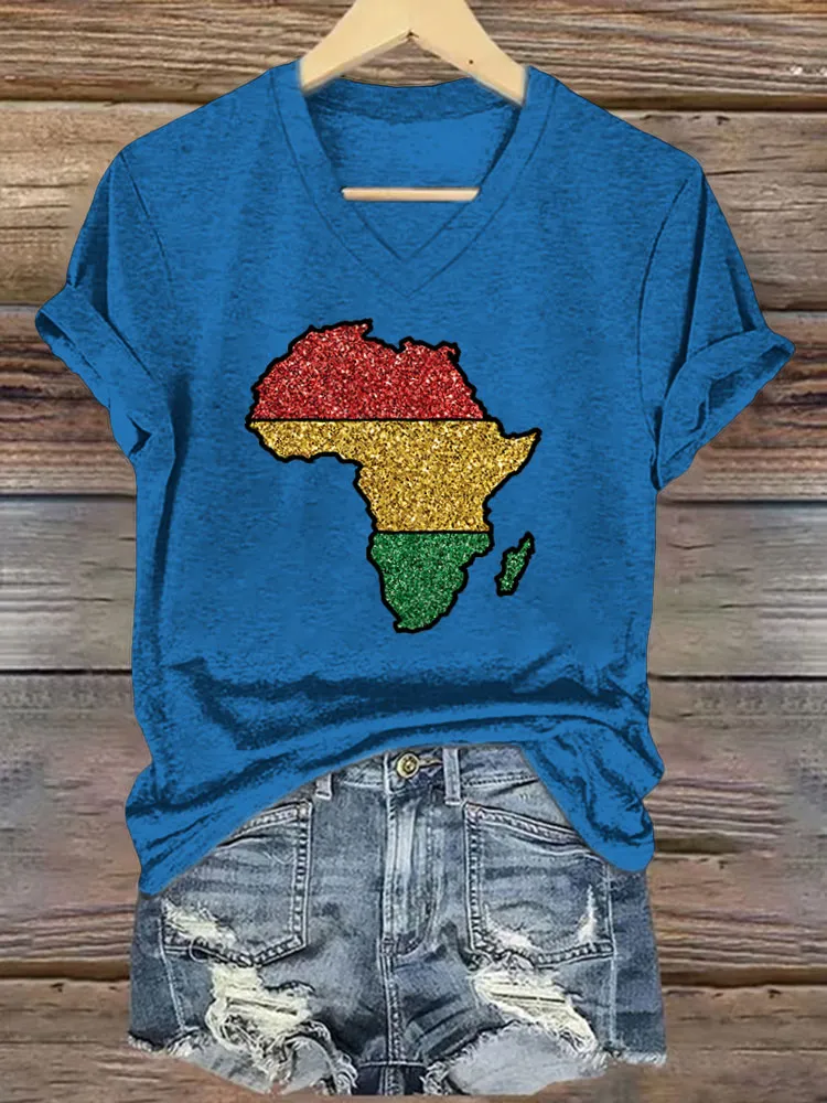 Women'S V-Neck T-Shirt June Festival Pattern Printed