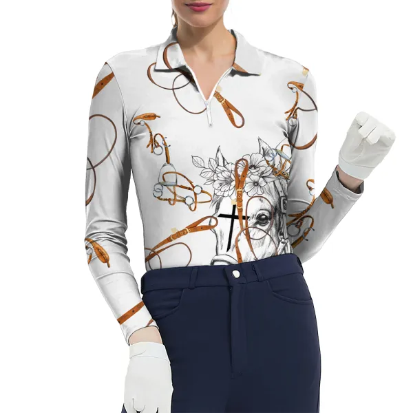 Women's Equestrian Style Harness Horse Print Long Sleeve Casual Shirt